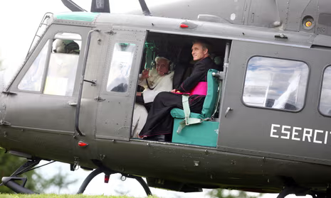 Pope Benedict XVI in a helicopter